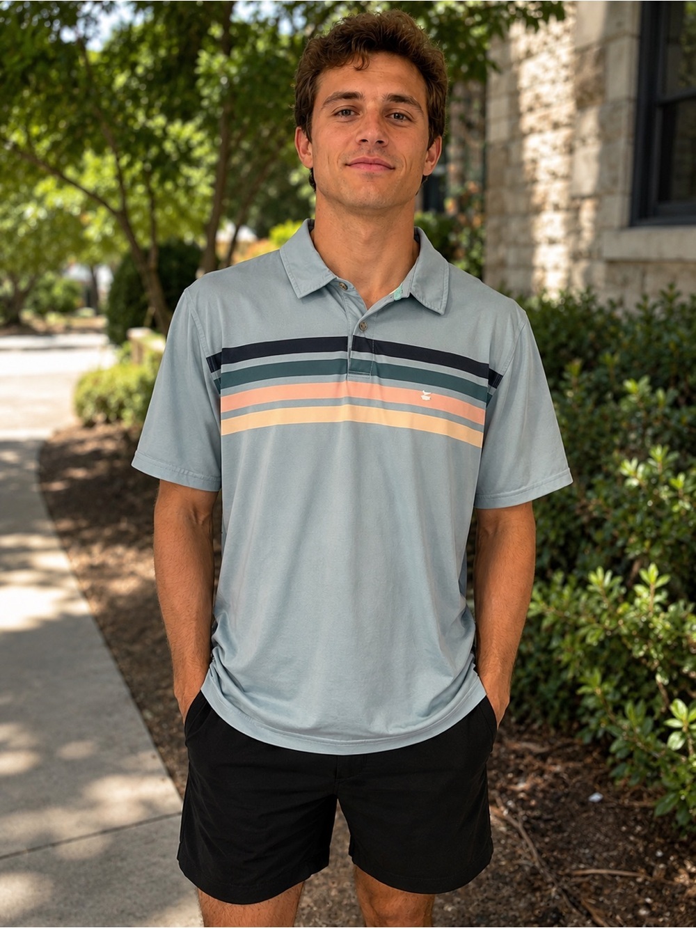 Jetty Light Blue Stripe Performance Polo Size Small